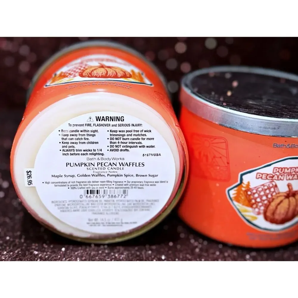 Lot of 2 Bath & Body Works Pumpkin Pecan Waffles Large 3-Wick Candle 14.5oz